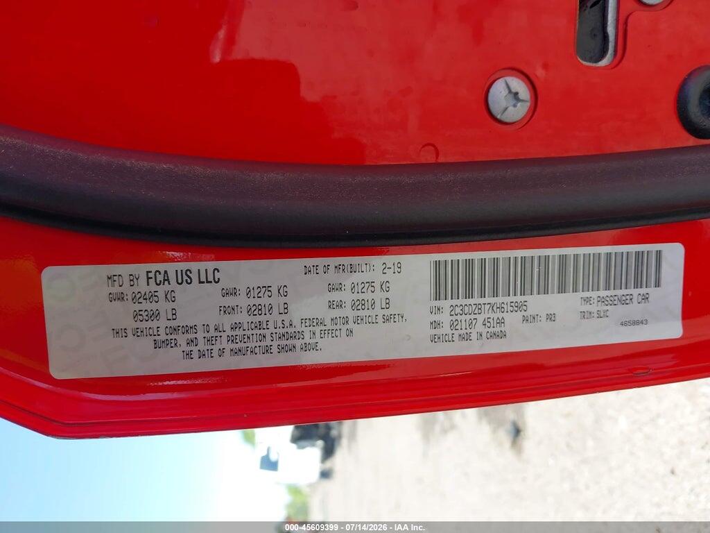 2C3CDZBT7KH615905 2019 DODGE CHALLENGER photo no. 9