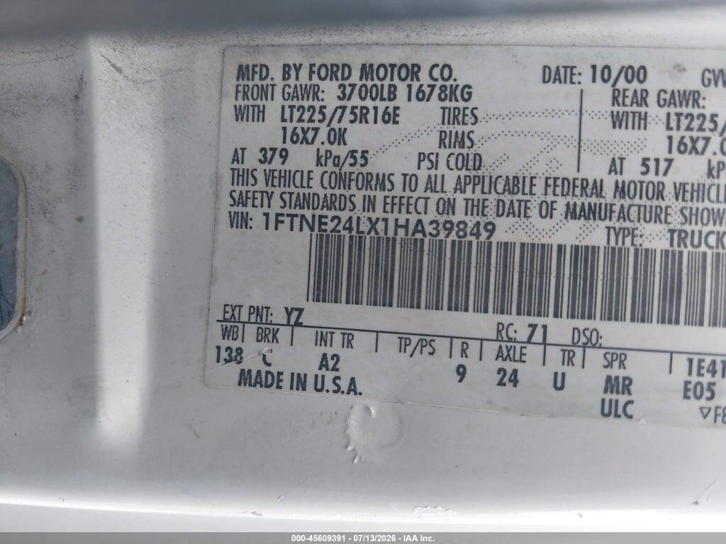 1FTNE24LX1HA39849 2001 FORD E-250 photo no. 9