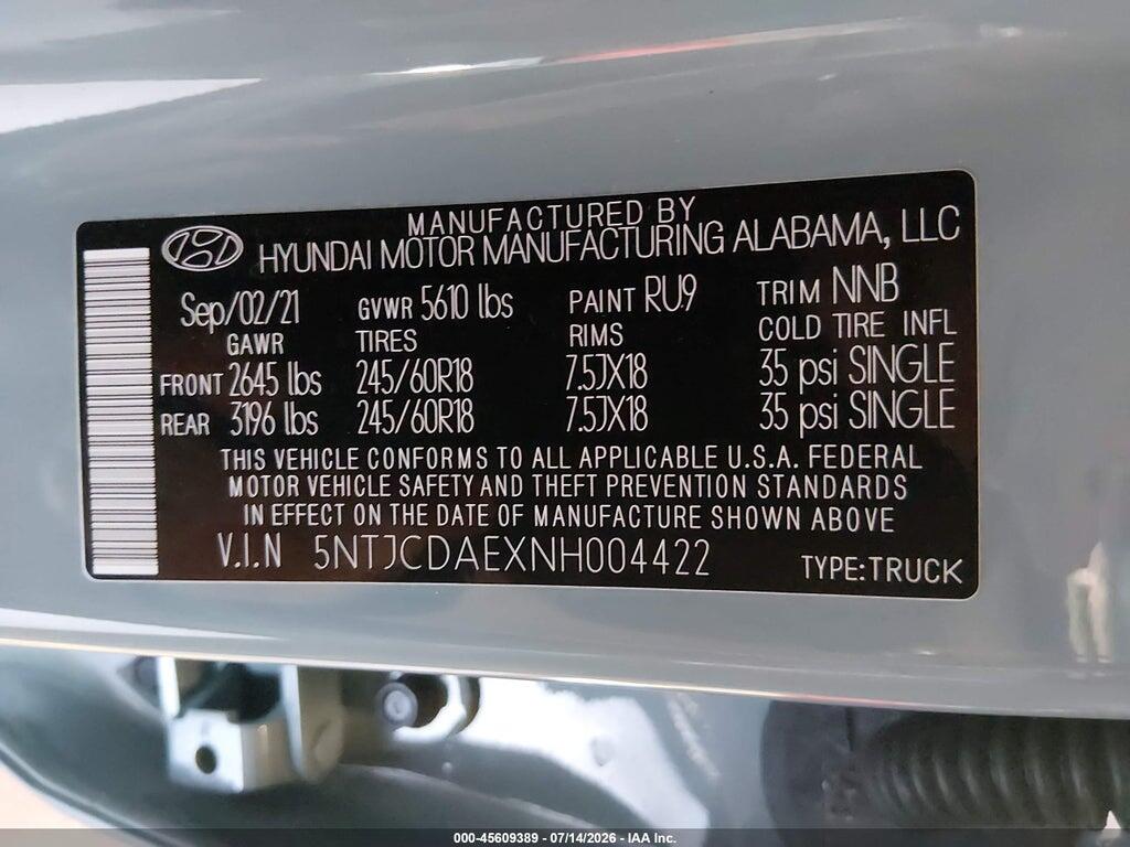5NTJCDAEXNH004422 2022 HYUNDAI SANTA CRUZ photo no. 9
