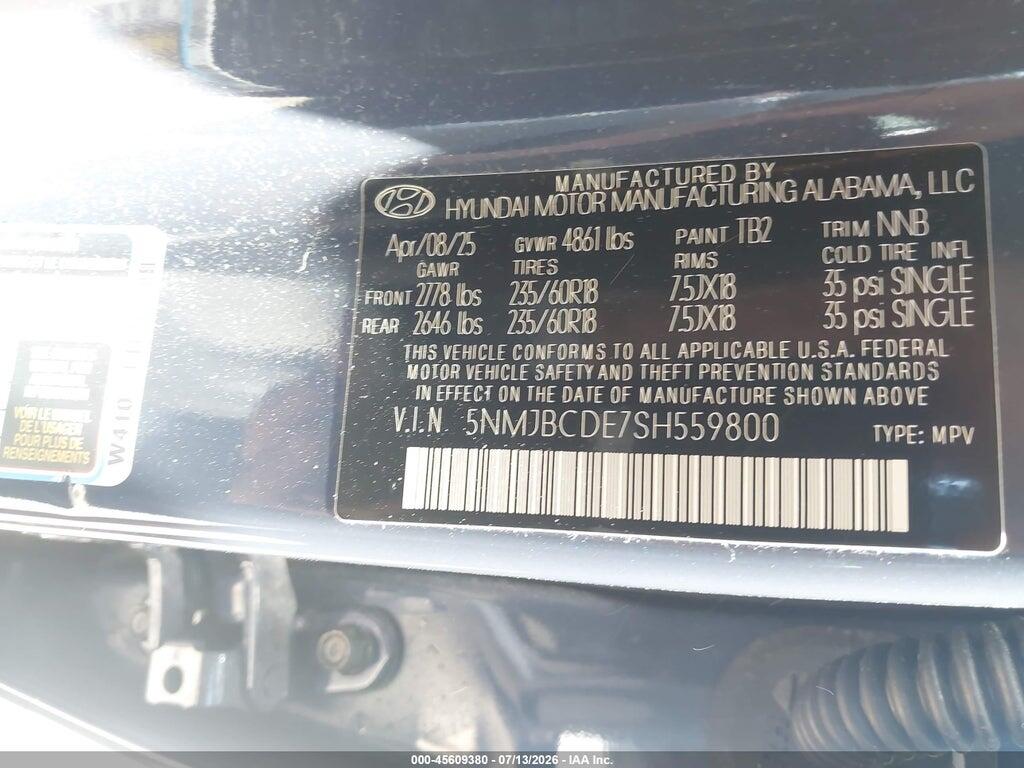 5NMJBCDE7SH559800 2025 HYUNDAI TUCSON photo no. 9