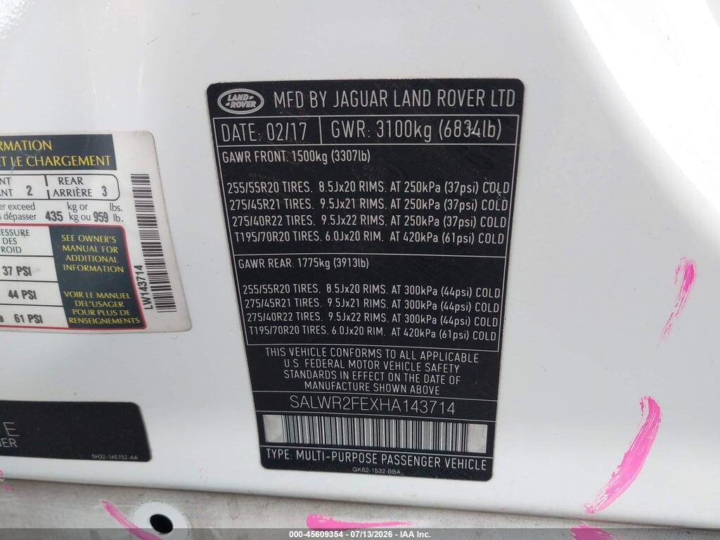 SALWR2FEXHA143714 2017 LAND ROVER RANGE ROVER SPORT photo no. 9