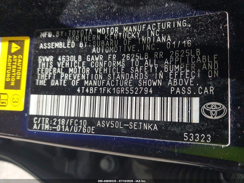 4T4BF1FK1GR552794 2016 TOYOTA CAMRY photo no. 9