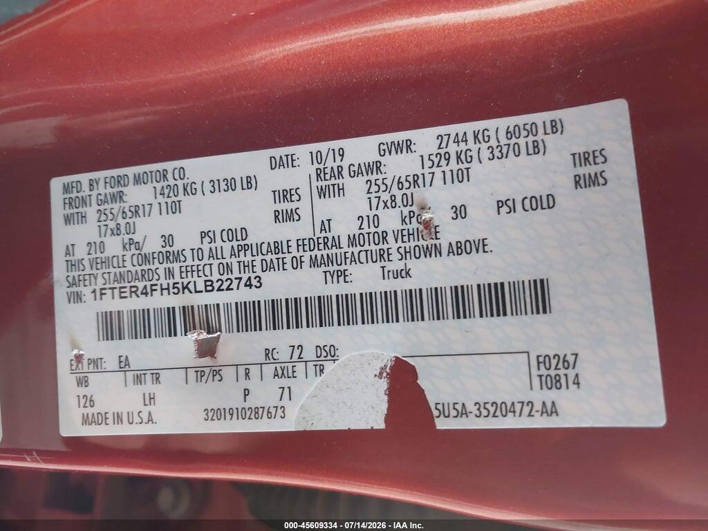 1FTER4FH5KLB22743 2019 FORD RANGER photo no. 9