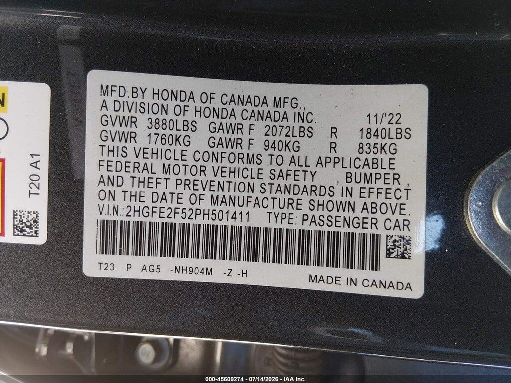 2HGFE2F52PH501411 2023 HONDA CIVIC photo no. 9
