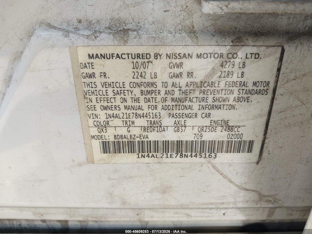 1N4AL21E78N445163 2008 NISSAN ALTIMA photo no. 9