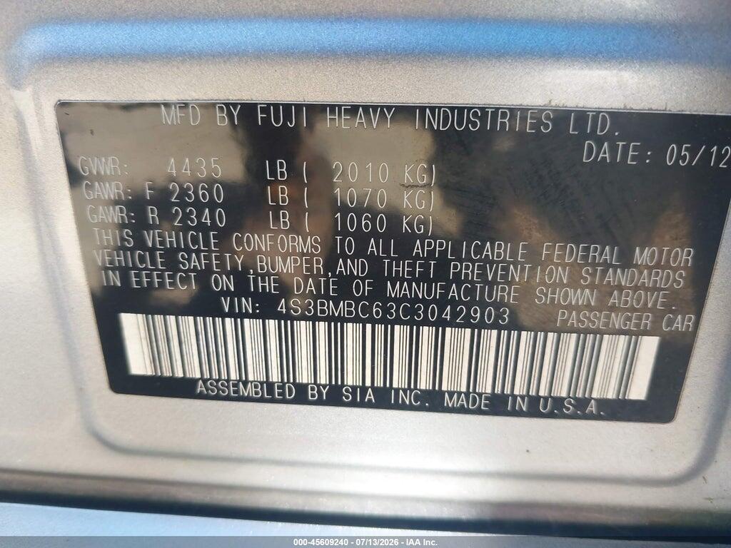 4S3BMBC63C3042903 2012 SUBARU LEGACY photo no. 9