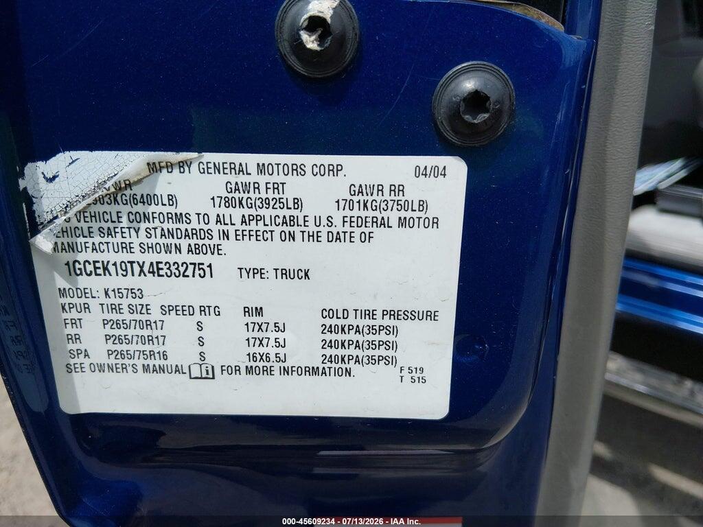 1GCEK19TX4E332751 2004 CHEVROLET SILVERADO 1500 photo no. 9