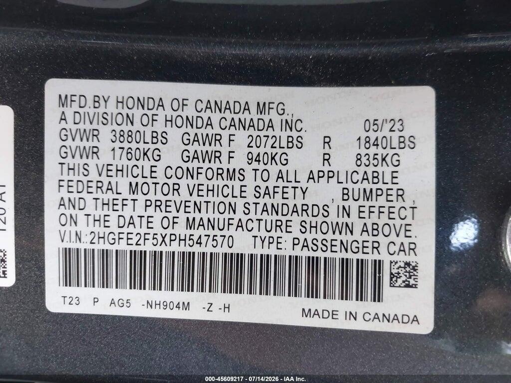 2HGFE2F5XPH547570 2023 HONDA CIVIC photo no. 9