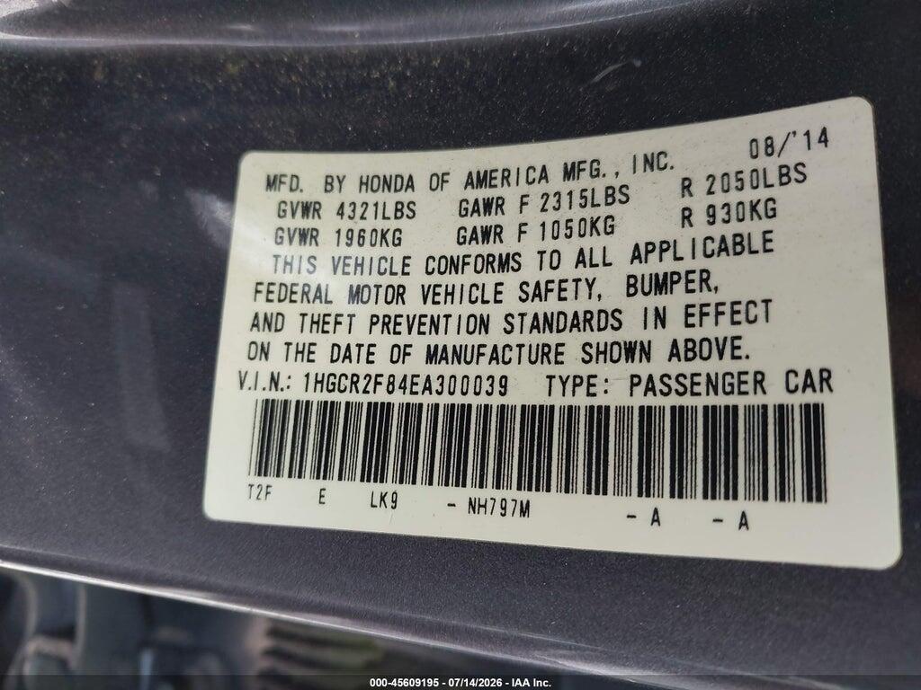 1HGCR2F84EA300039 2014 HONDA ACCORD photo no. 9