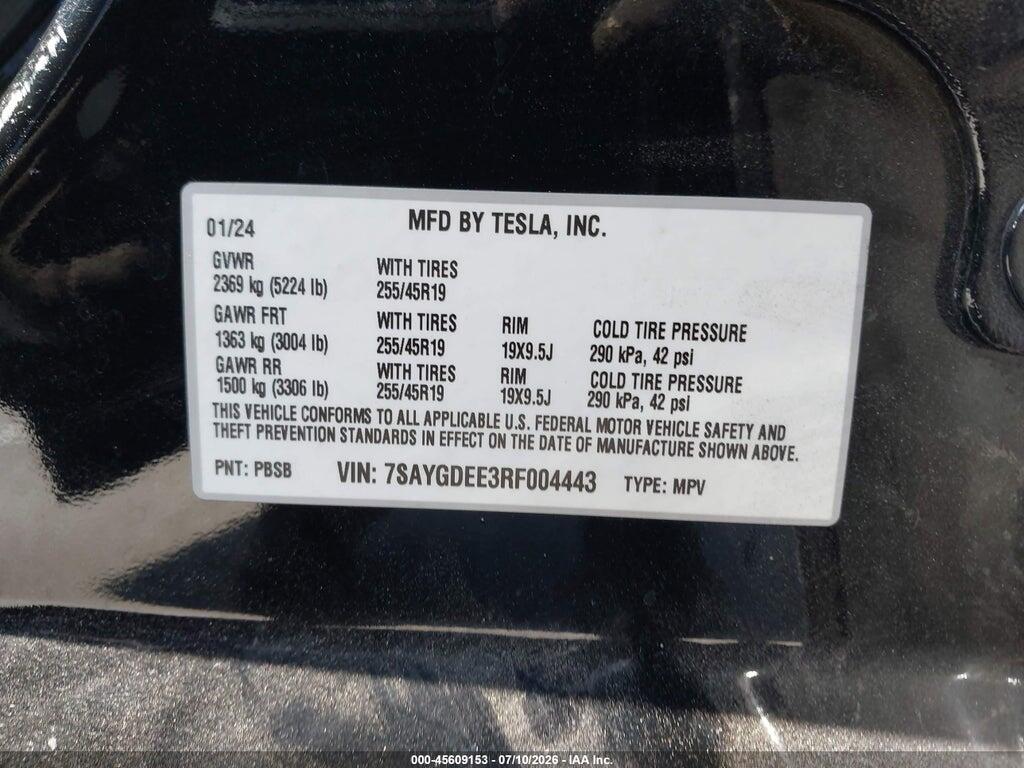 7SAYGDEE3RF004443 2024 TESLA MODEL Y photo no. 9