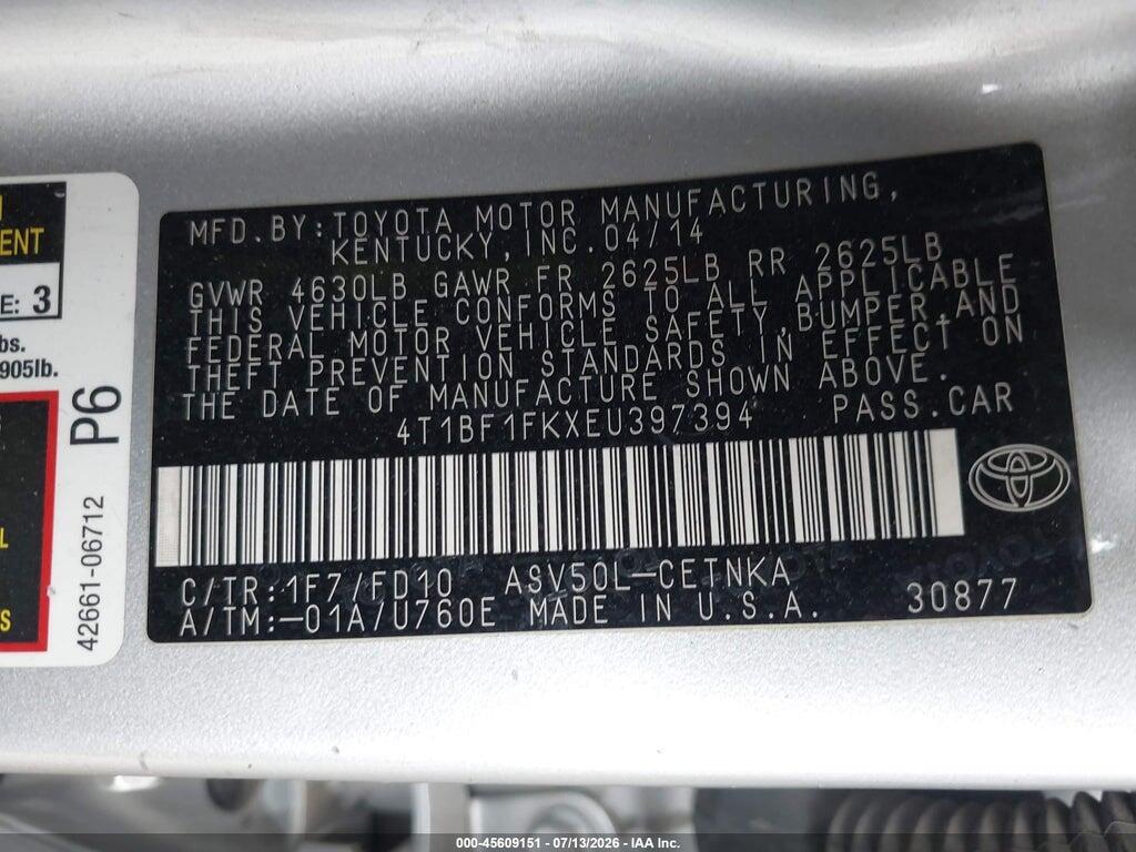 4T1BF1FKXEU397394 2014 TOYOTA CAMRY photo no. 9