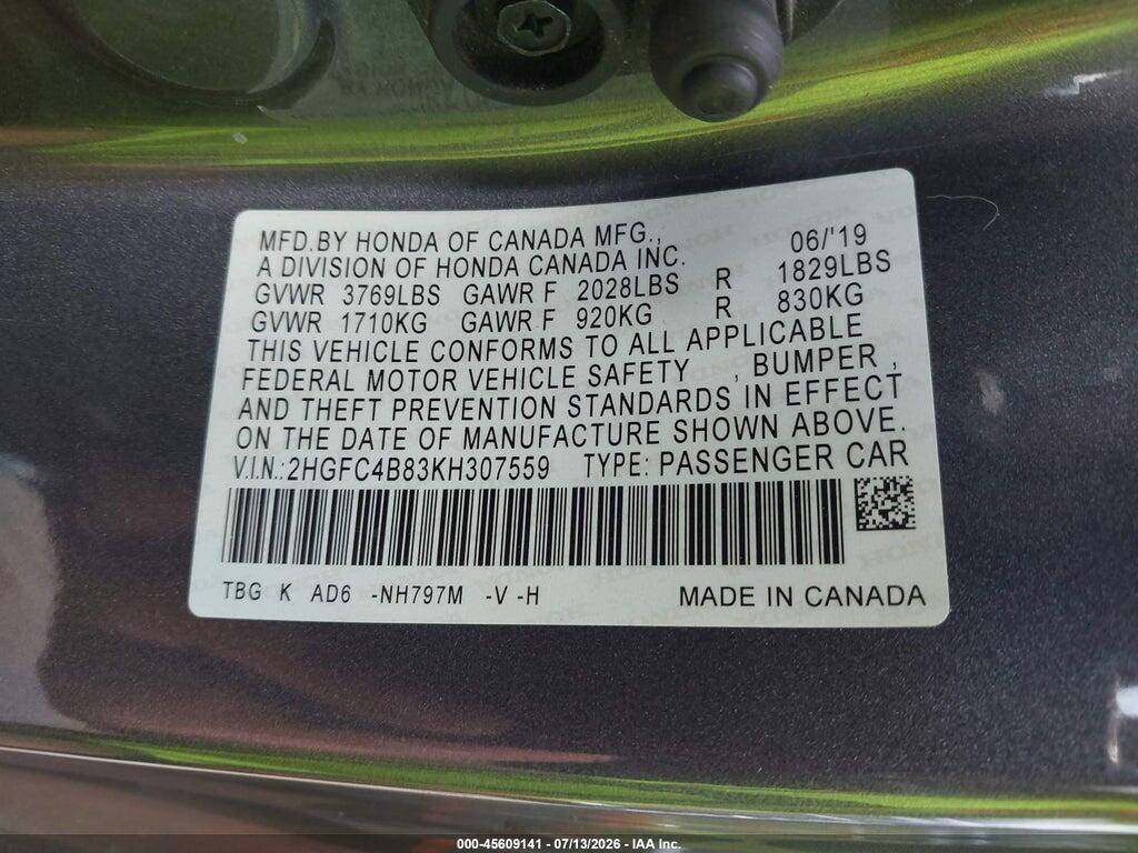 2HGFC4B83KH307559 2019 HONDA CIVIC photo no. 9