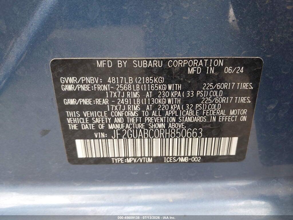 JF2GUABC0RH850663 2024 SUBARU CROSSTREK photo no. 9