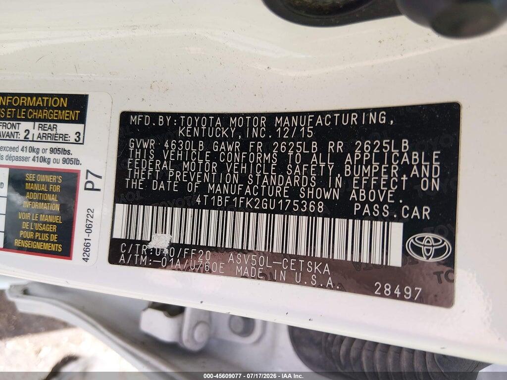 4T1BF1FK2GU175368 2016 TOYOTA CAMRY photo no. 9