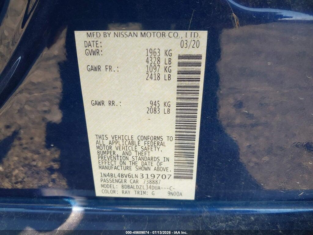 1N4BL4BV6LN319707 2020 NISSAN ALTIMA photo no. 9