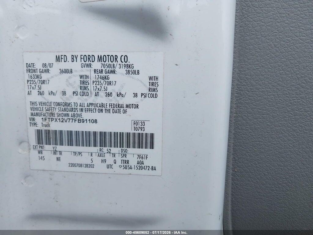 1FTPX12V77FB91108 2007 FORD F-150 photo no. 9