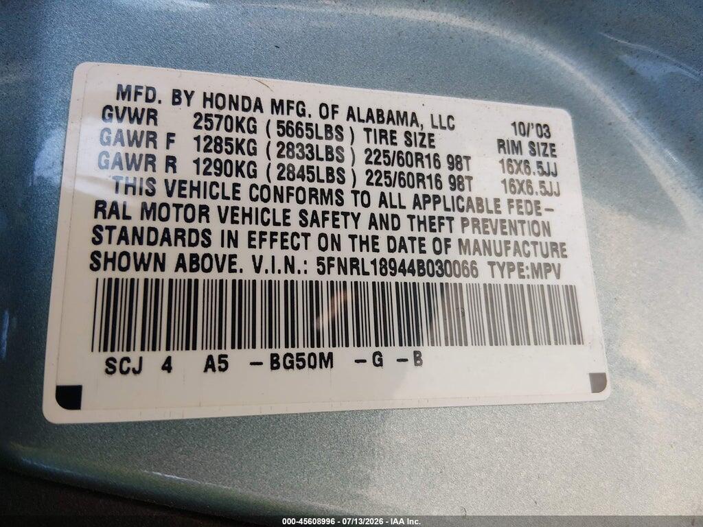 5FNRL18944B030066 2004 HONDA ODYSSEY photo no. 9