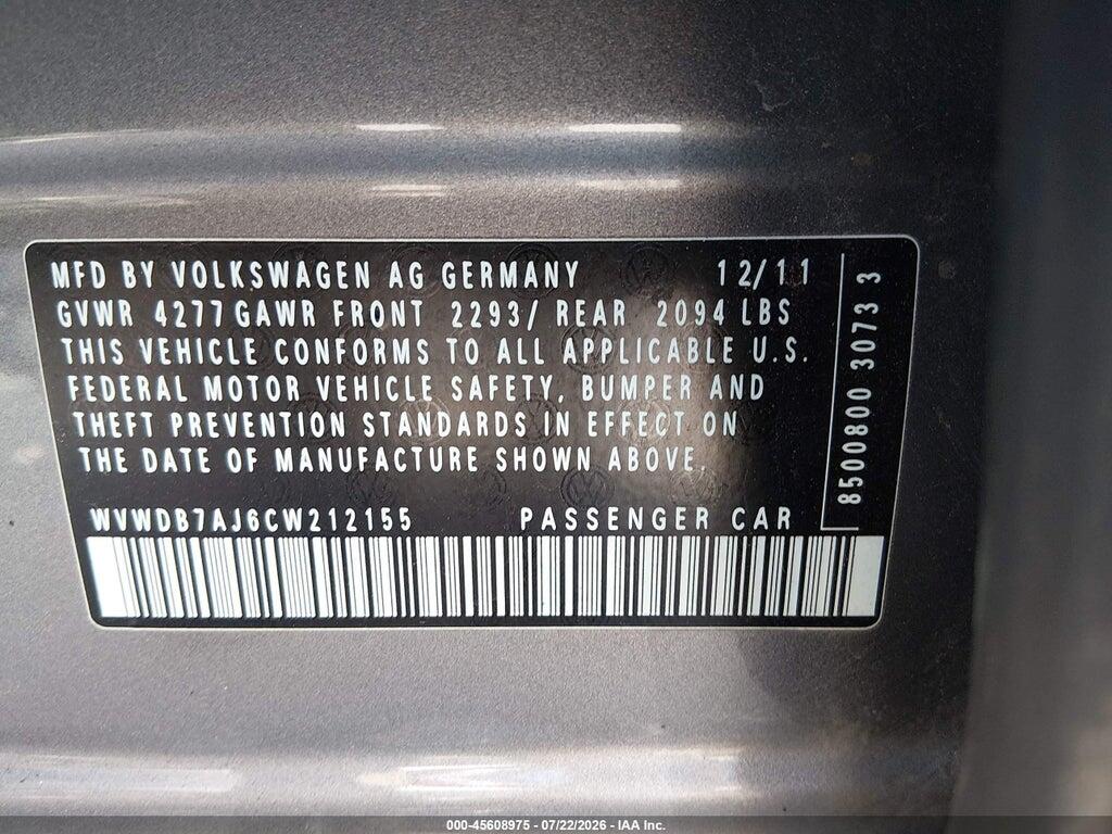 WVWDB7AJ6CW212155 2012 VOLKSWAGEN GOLF photo no. 9