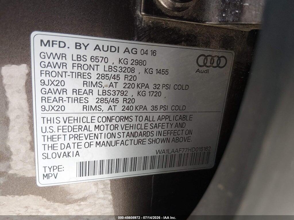WA1LAAF77HD015162 2017 AUDI Q7 photo no. 9