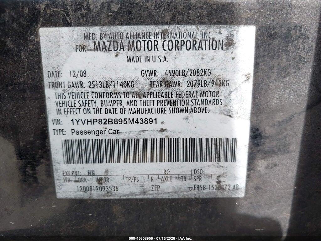 1YVHP82B895M43891 2009 MAZDA MAZDA6 photo no. 9