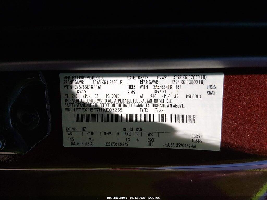 1FTFX1EF7HKE03255 2017 FORD F-150 photo no. 9