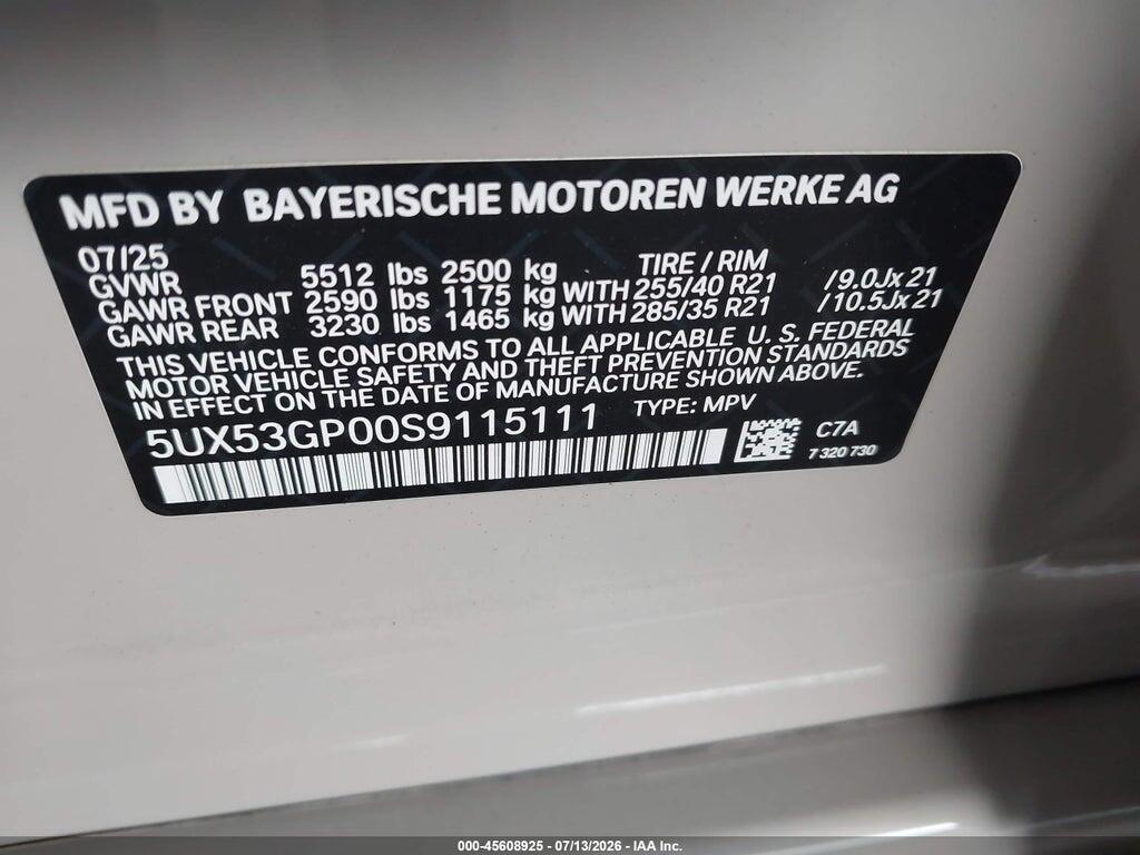 5UX53GP00S9115111 2025 BMW X3 photo no. 9