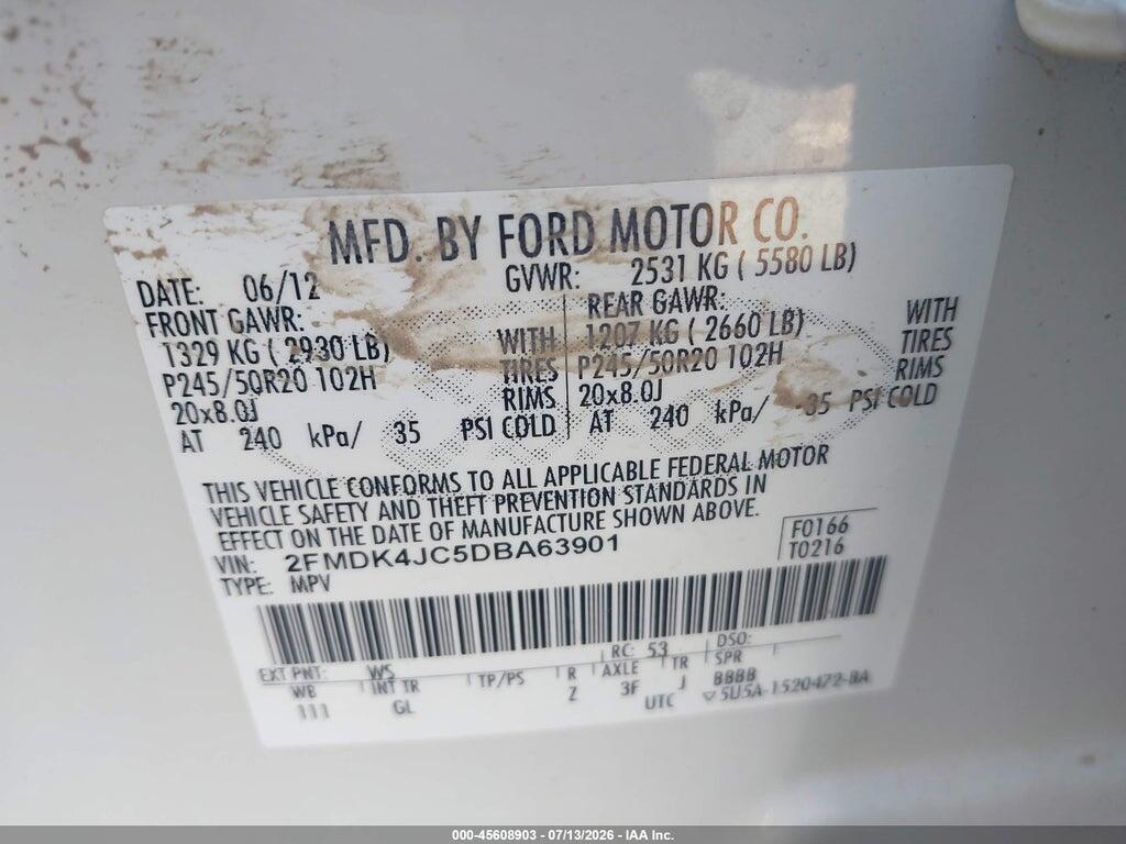 2FMDK4JC5DBA63901 2013 FORD EDGE photo no. 9