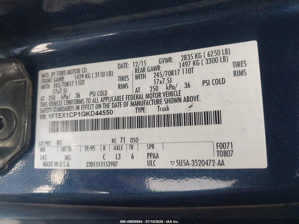 1FTEX1CP1GKD44550 2016 FORD F-150 photo no. 9