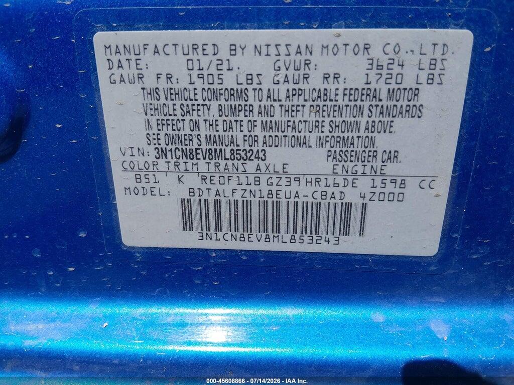 3N1CN8EV8ML853243 2021 NISSAN VERSA photo no. 9