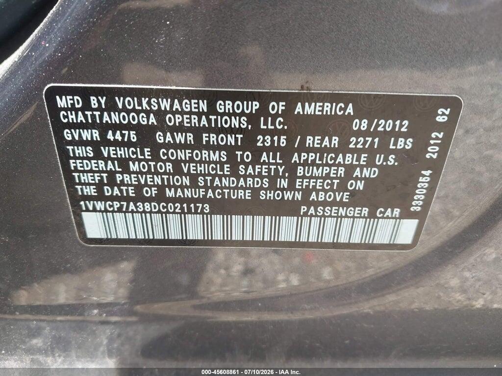 1VWCP7A38DC021173 2013 VOLKSWAGEN PASSAT photo no. 9