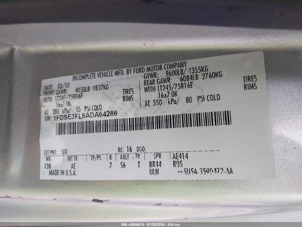 1FDSE3FL6ADA64286 2010 FORD E-350 CUTAWAY photo no. 8
