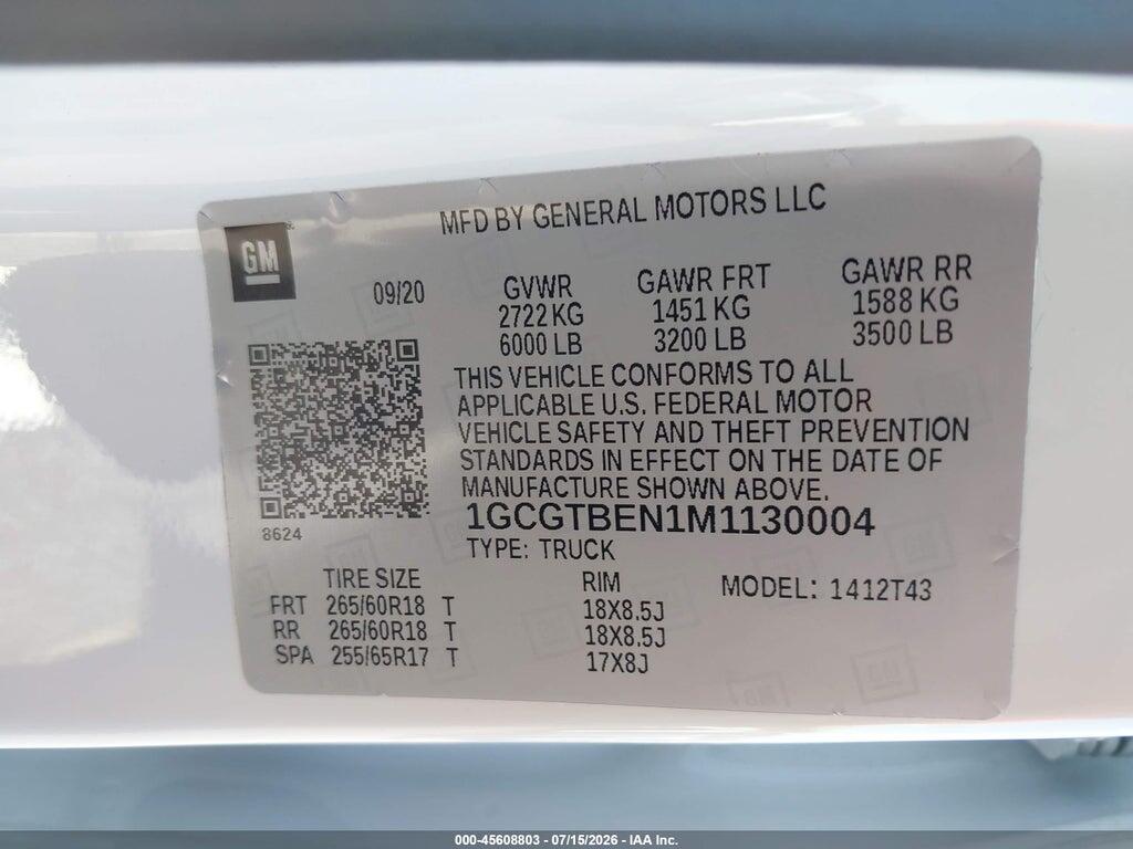 1GCGTBEN1M1130004 2021 CHEVROLET COLORADO photo no. 9