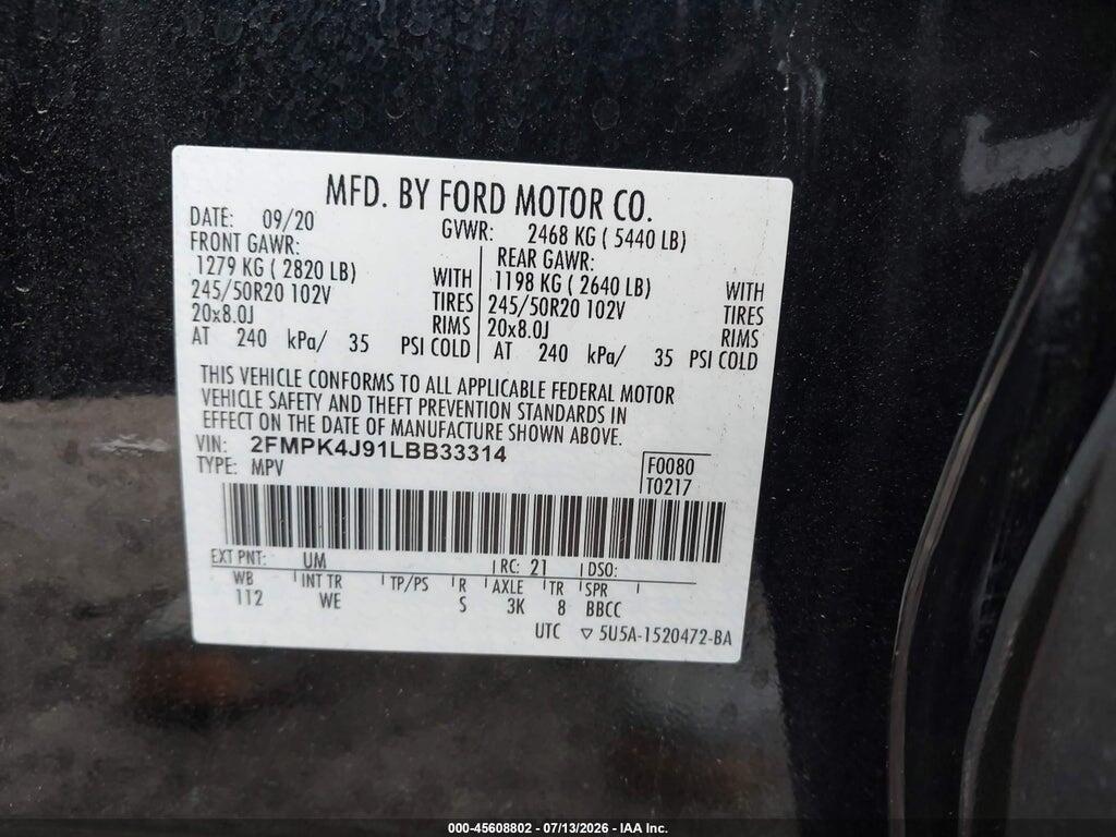 2FMPK4J91LBB33314 2020 FORD EDGE photo no. 9