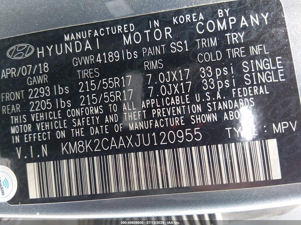 KM8K2CAAXJU120955 2018 HYUNDAI KONA photo no. 9