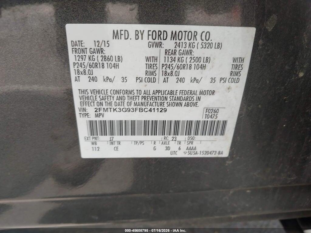2FMTK3G93FBC41129 2015 FORD EDGE photo no. 9