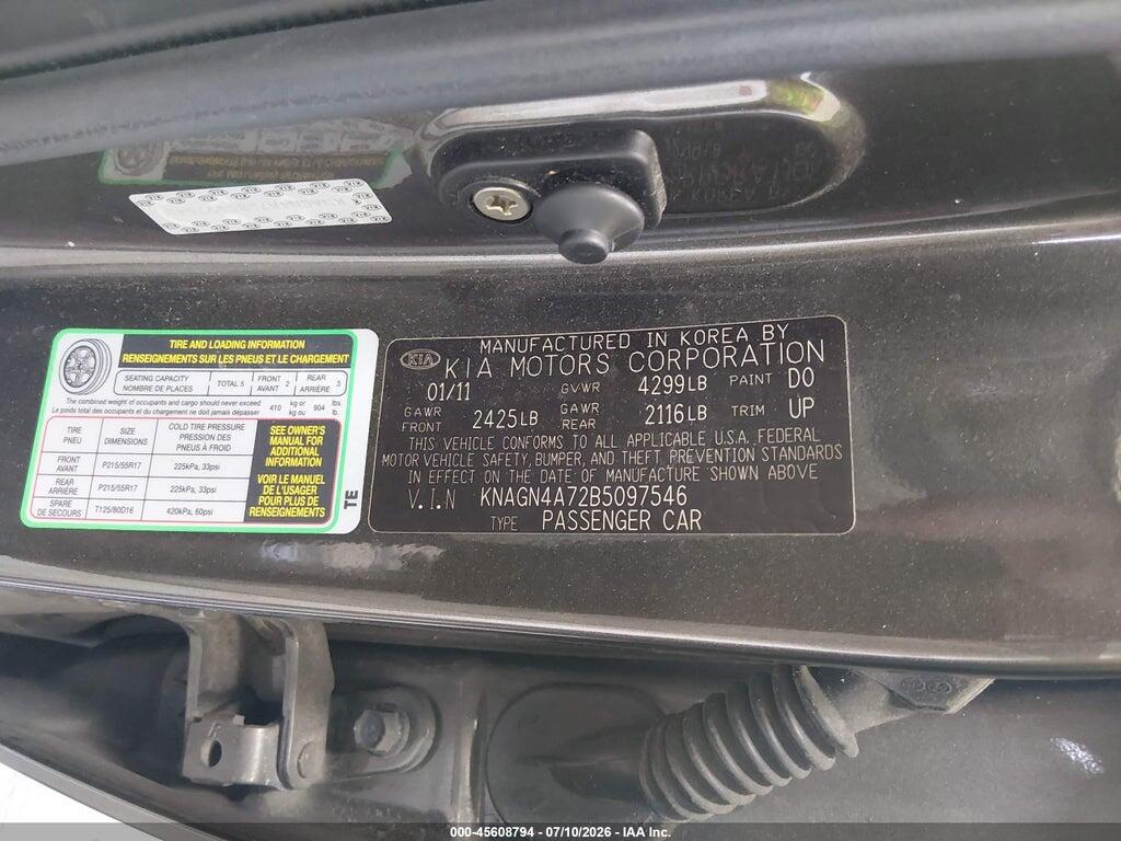 KNAGN4A72B5097546 2011 KIA OPTIMA photo no. 9