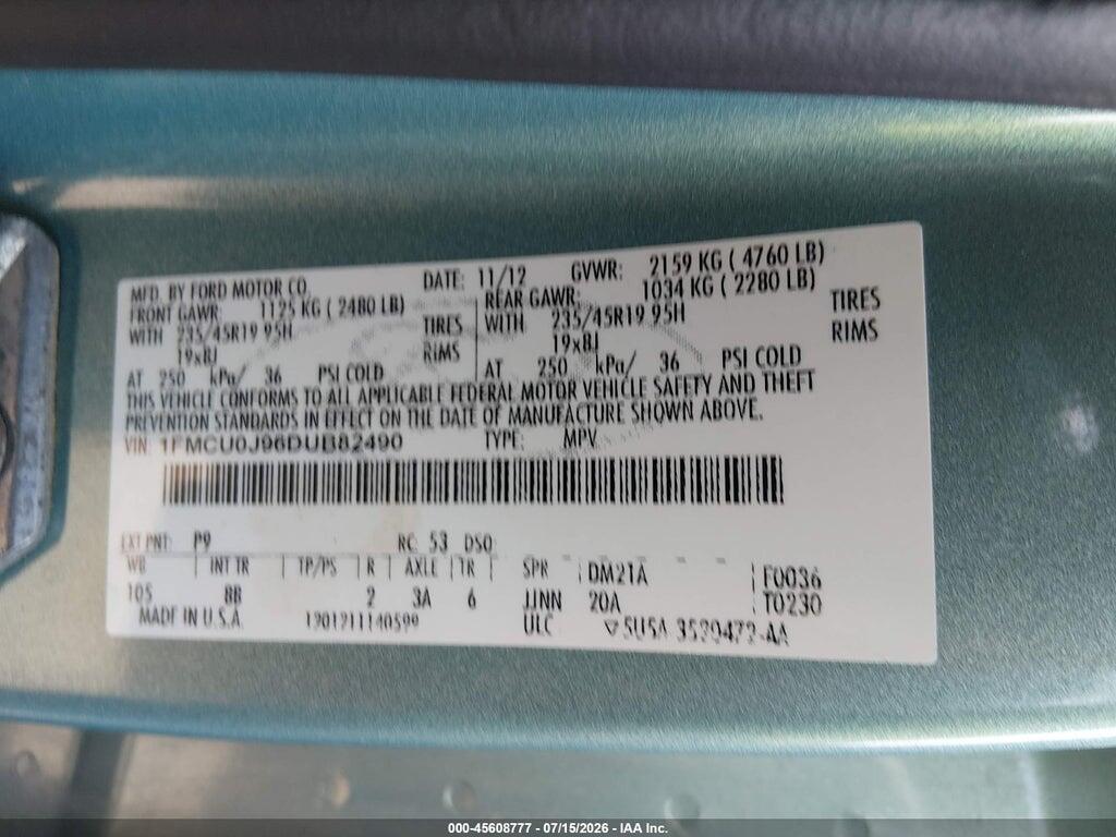 1FMCU0J96DUB82490 2013 FORD ESCAPE photo no. 9
