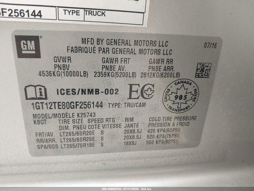 1GT12TE80GF256144 2016 GMC SIERRA 2500HD photo no. 9