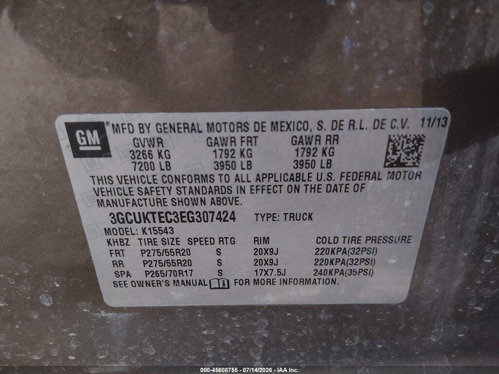 3GCUKTEC3EG307424 2014 CHEVROLET SILVERADO 1500 photo no. 9