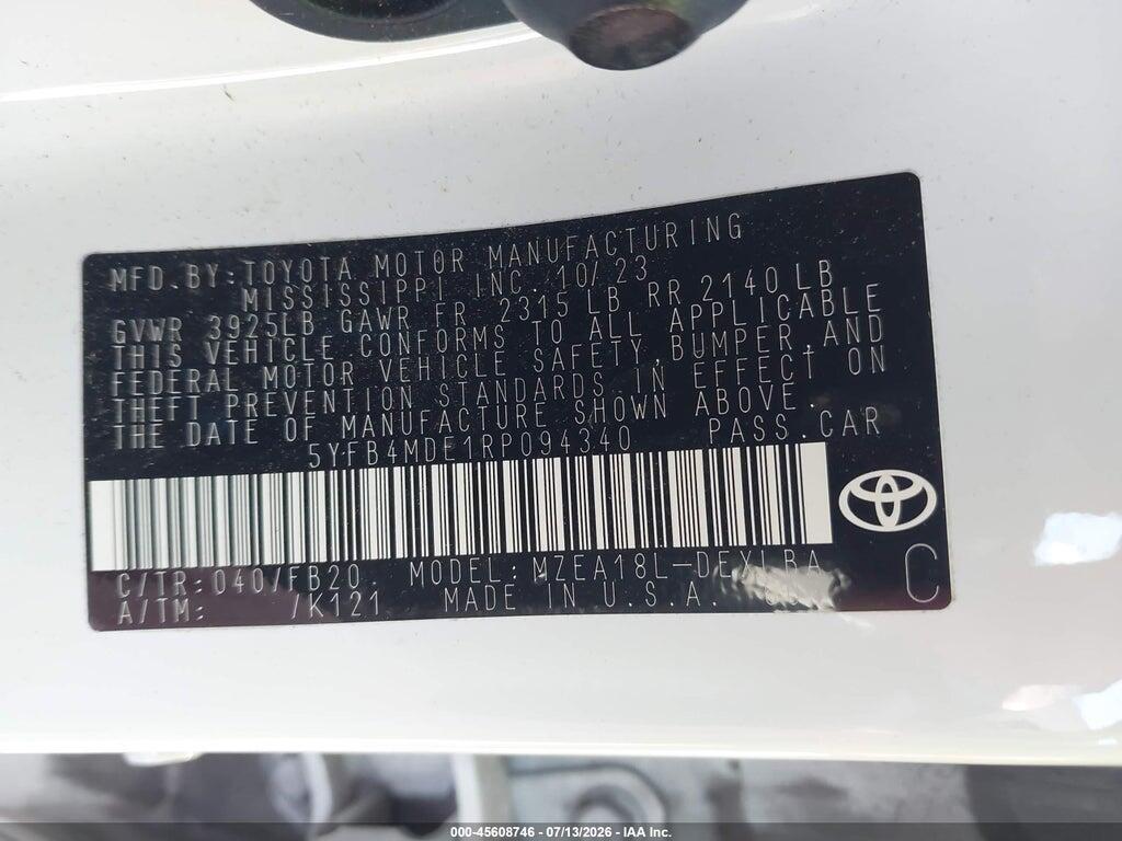 5YFB4MDE1RP094340 2024 TOYOTA COROLLA photo no. 9