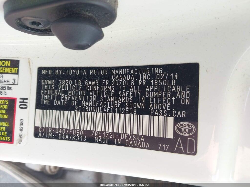 2T1BURHE4EC112508 2014 TOYOTA COROLLA photo no. 9