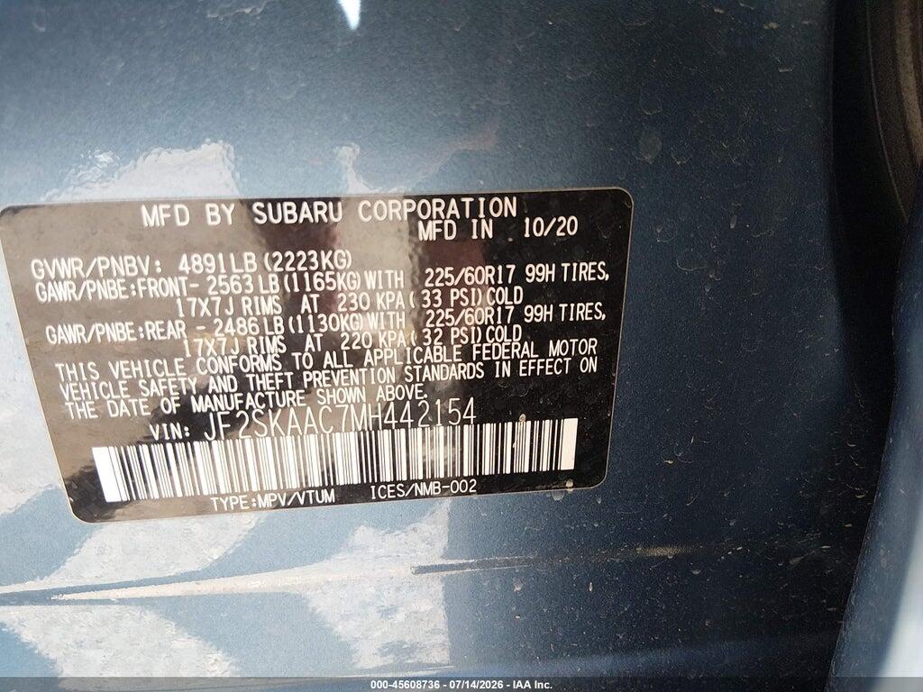 JF2SKAAC7MH442154 2021 SUBARU FORESTER photo no. 9