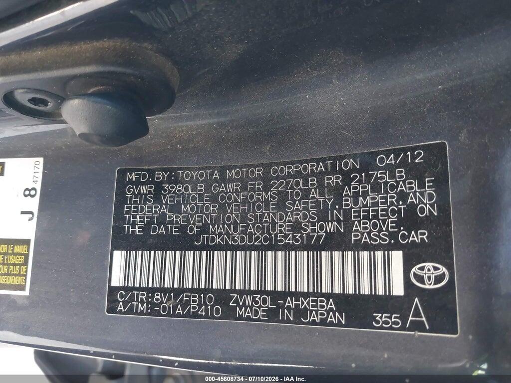 JTDKN3DU2C1543177 2012 TOYOTA PRIUS photo no. 9