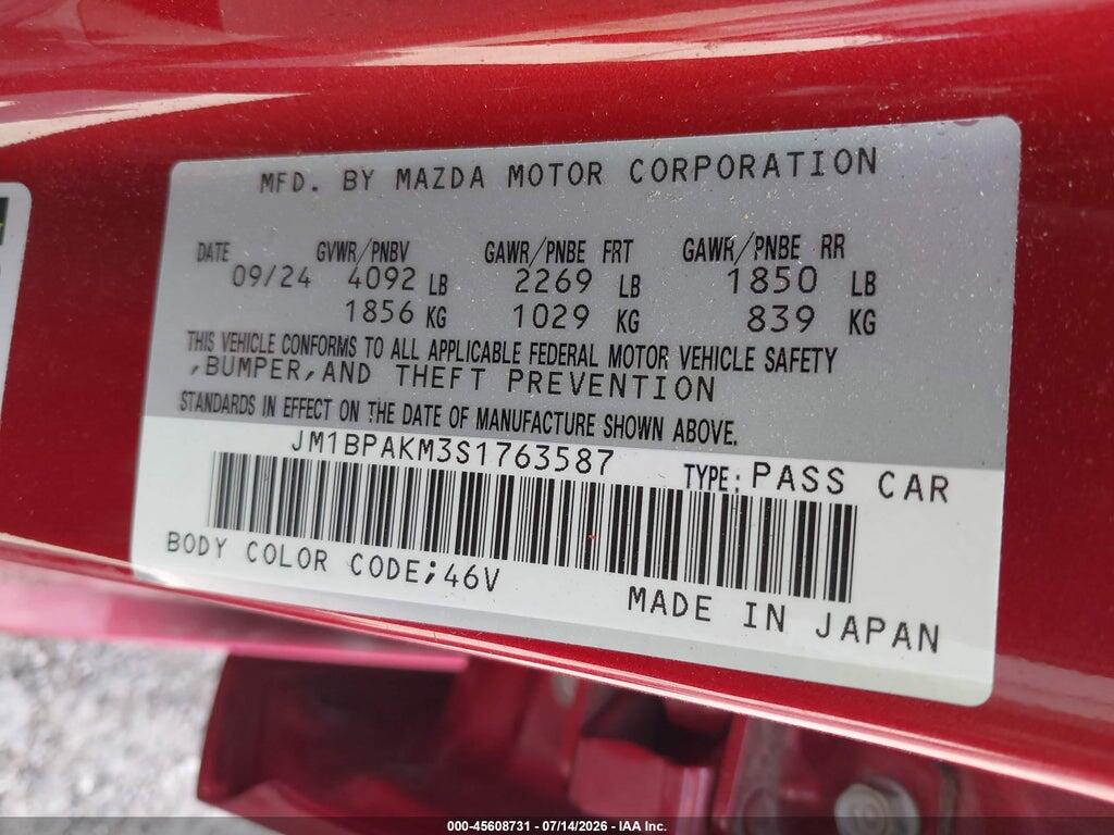 JM1BPAKM3S1763587 2025 MAZDA MAZDA3 photo no. 9