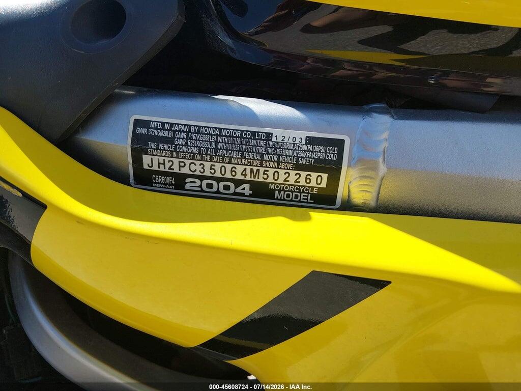 JH2PC35064M502260 2004 HONDA CBR600 photo no. 10