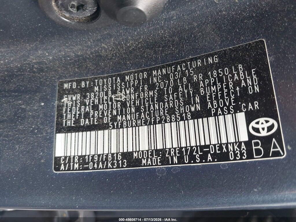 5YFBURHE7FP288518 2015 TOYOTA COROLLA photo no. 9