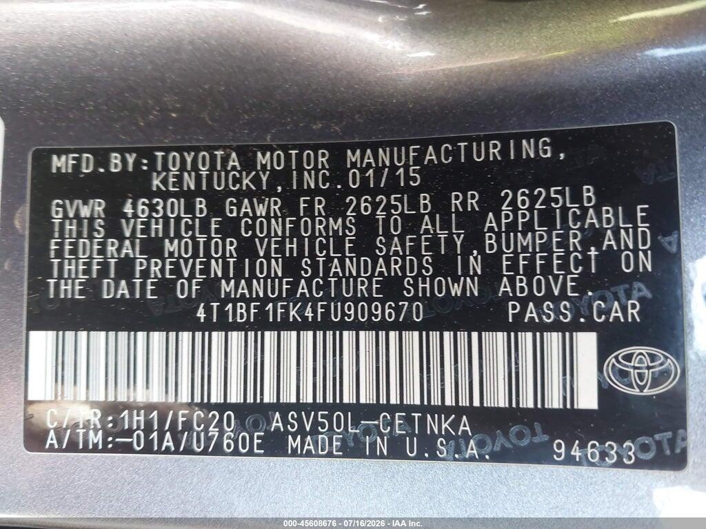 4T1BF1FK4FU909670 2015 TOYOTA CAMRY photo no. 9
