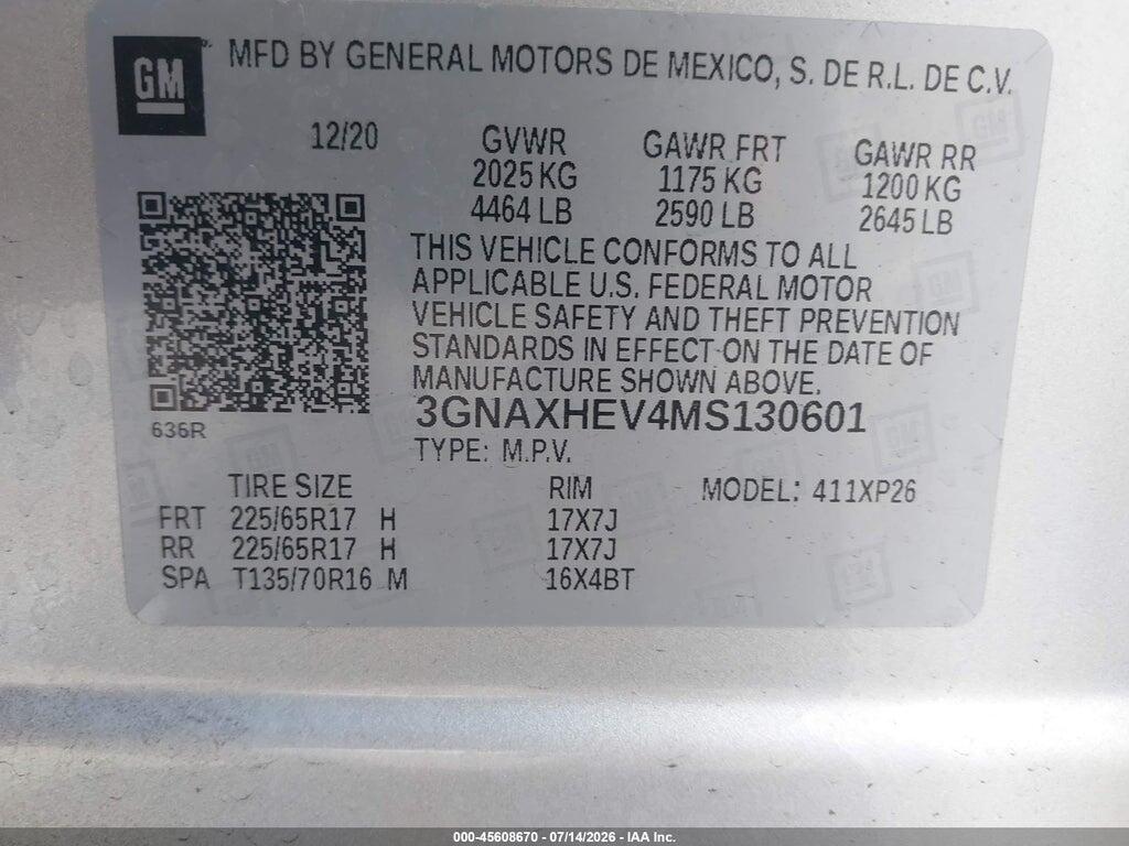 3GNAXHEV4MS130601 2021 CHEVROLET EQUINOX photo no. 9