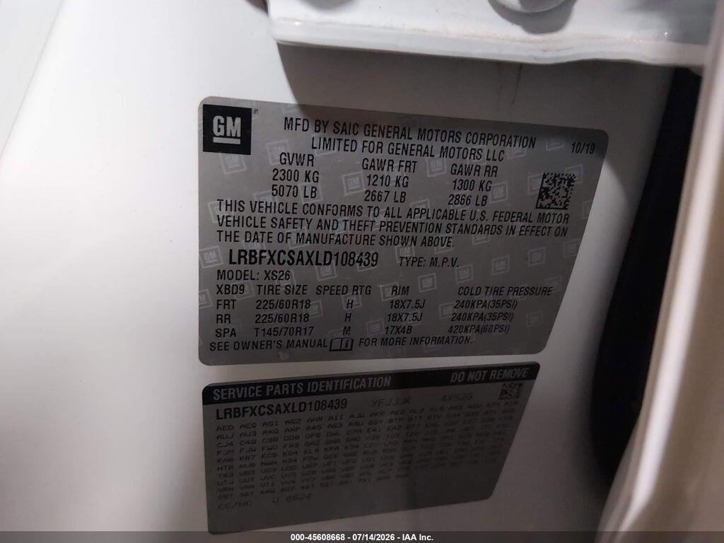 LRBFXCSAXLD108439 2020 BUICK ENVISION photo no. 9