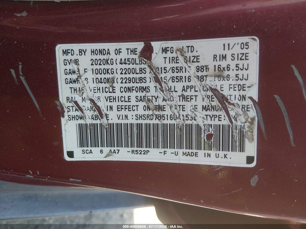 SHSRD78516U415366 2006 HONDA CR-V photo no. 9
